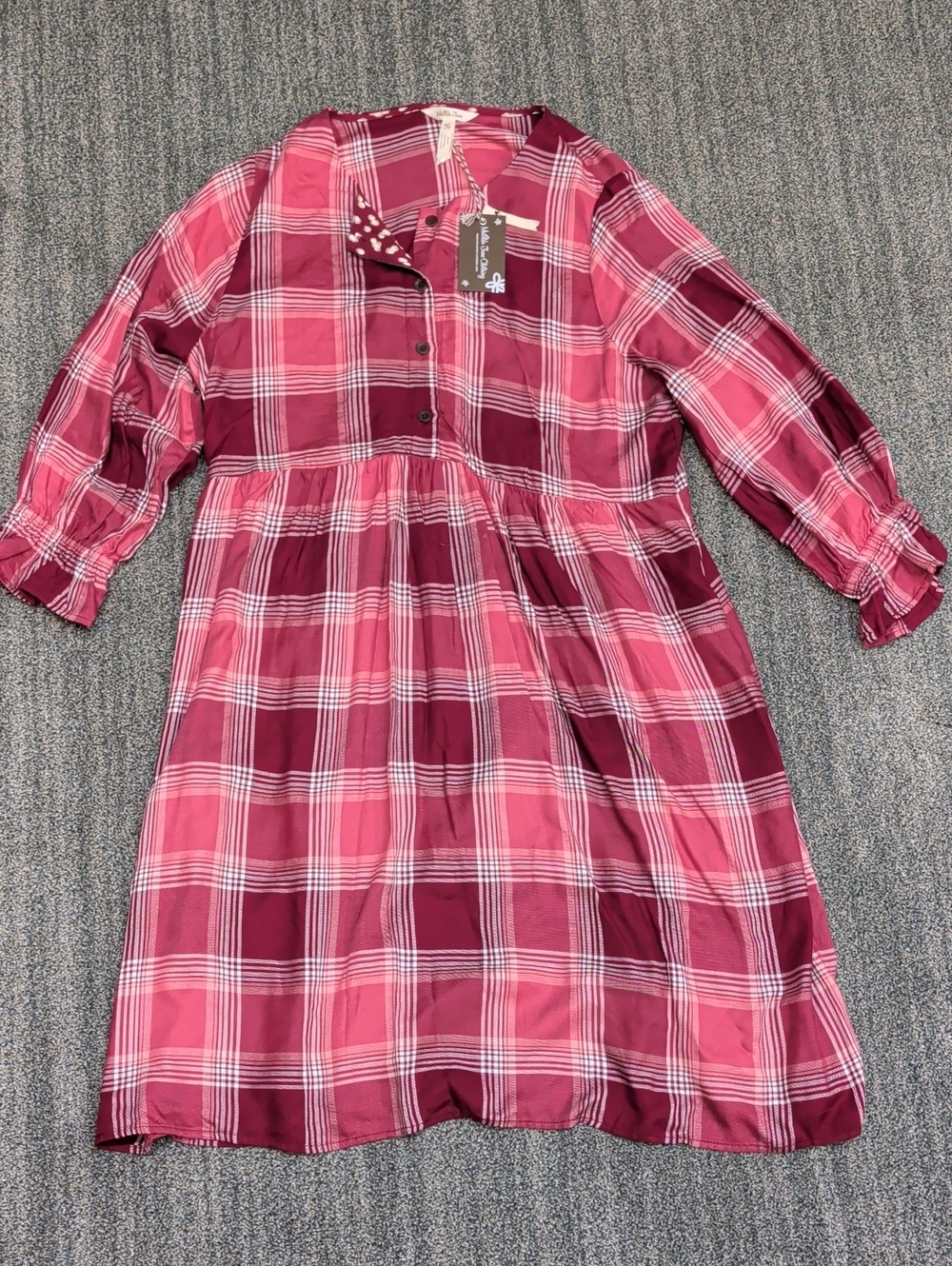 NWT Matilda Jane Women's Sz M Berry and Pink Plaid Long Sleeve Dress